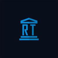 rt monograma de logotipo inicial com vetor de design de ícone de construção de tribunal simples