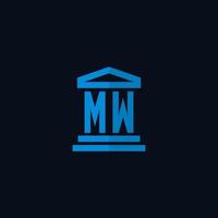 mw monograma de logotipo inicial com vetor de design de ícone de construção de tribunal simples