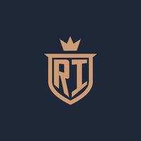 ri logotipo inicial do monograma com estilo de escudo e coroa vetor