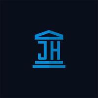 jh monograma de logotipo inicial com vetor de design de ícone de construção de tribunal simples