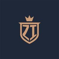 logotipo inicial do monograma zi com estilo de escudo e coroa vetor