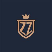 logotipo inicial do monograma zz com estilo de escudo e coroa vetor