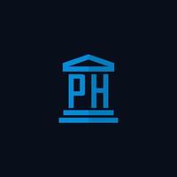 monograma de logotipo inicial de ph com vetor de design de ícone de construção de tribunal simples