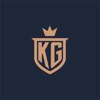 kg logotipo inicial do monograma com estilo de escudo e coroa vetor
