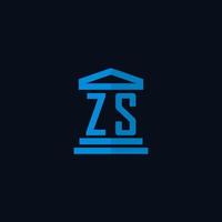 zs monograma de logotipo inicial com vetor de design de ícone de construção de tribunal simples