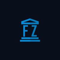 monograma de logotipo inicial fz com vetor de design de ícone de construção de tribunal simples