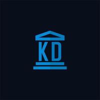 monograma de logotipo inicial kd com vetor de design de ícone de construção de tribunal simples
