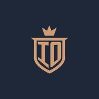 logotipo inicial do monograma io com estilo de escudo e coroa vetor
