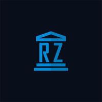 rz monograma de logotipo inicial com vetor de design de ícone de construção de tribunal simples