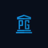 pg monograma de logotipo inicial com vetor de design de ícone de construção de tribunal simples