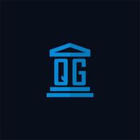 monograma de logotipo inicial qg com vetor de design de ícone de construção de tribunal simples