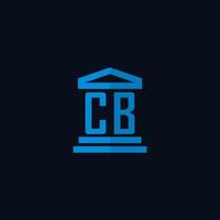 monograma de logotipo inicial cb com vetor de design de ícone de construção de tribunal simples