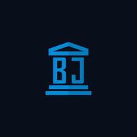 bj monograma de logotipo inicial com vetor de design de ícone de construção de tribunal simples