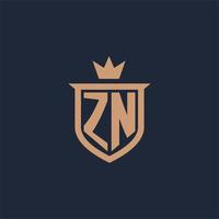 logotipo inicial do monograma zn com estilo de escudo e coroa vetor