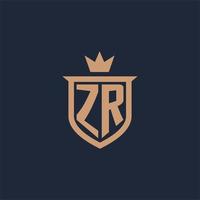 zr logotipo inicial do monograma com estilo de escudo e coroa vetor