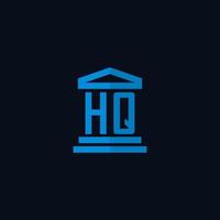 monograma de logotipo inicial de hq com vetor de design de ícone de construção de tribunal simples