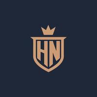 hn logotipo inicial do monograma com estilo de escudo e coroa vetor