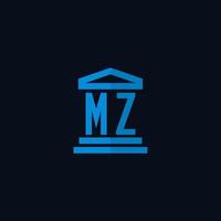 monograma de logotipo inicial mz com vetor de design de ícone de construção de tribunal simples
