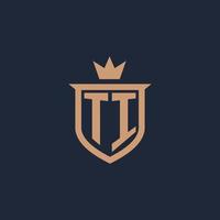 ti logotipo inicial do monograma com estilo de escudo e coroa vetor