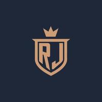 logotipo inicial do monograma rj com estilo de escudo e coroa vetor