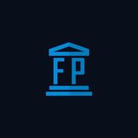 monograma de logotipo inicial fp com vetor de design de ícone de construção de tribunal simples