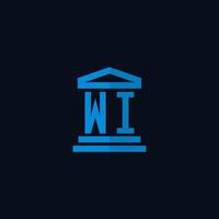wi monograma de logotipo inicial com vetor de design de ícone de construção de tribunal simples