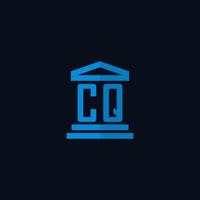 monograma de logotipo inicial cq com vetor de design de ícone de construção de tribunal simples