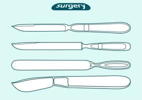 conjunto, esboce o contorno de um bisturi, faca, lâmina, silhueta de cortador. cirúrgico, instrumento médico vetor