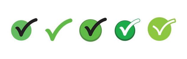 marca de verificação. conjunto de ícones de aprovação de carrapato verde. vetor