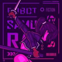 vetor de personagem de ficção samurai cyberpunk. ilustração de design de t-shirt colorida.