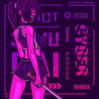 vetor de personagem de ficção samurai cyberpunk. ilustração de design de t-shirt colorida.