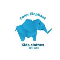 elefante azul. logotipo pré-fabricado. animal de cor divertida. estilo steampunk zoológico. marca de roupas de bebê. fundo branco isolado. silhueta de selo desenhados à mão. vetor