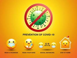 prevenção do conjunto de smileys covid-19 vetor