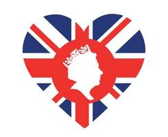 rainha elizabeth rosto vermelho e branco com bandeira britânica do reino unido nacional europa emblema ícone do coração ilustração vetorial elemento de design abstrato vetor
