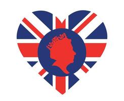 rainha elizabeth rosto vermelho com bandeira britânica do reino unido nacional europa emblema coração ícone ilustração vetorial elemento de design abstrato vetor