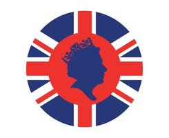 rainha elizabeth rosto azul com bandeira britânica do reino unido nacional europa emblema ícone ilustração vetorial elemento de design abstrato vetor