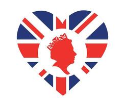 rainha elizabeth rosto branco e vermelho britânico reino unido bandeira nacional europa emblema coração ícone ilustração vetorial elemento de design abstrato vetor