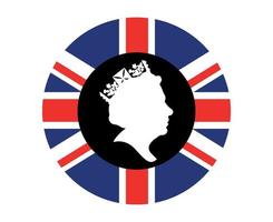 rainha elizabeth rosto preto e branco com bandeira britânica do reino unido nacional europa emblema ícone ilustração vetorial elemento de design abstrato vetor