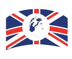 rainha elizabeth rosto retrato azul com bandeira britânica do reino unido nacional europa emblema ilustração vetorial elemento de design abstrato vetor