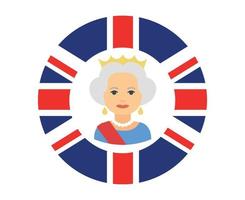 retrato de rosto de rainha elizabeth com bandeira britânica do reino unido nacional europa emblema ícone ilustração vetorial elemento de design abstrato vetor