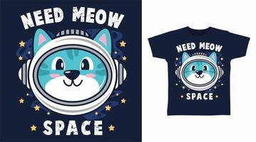 vetor de design de camiseta de ilustração de gato astronauta fofo