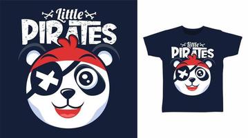 vetor de design de camiseta de ilustração de pequenos piratas panda fofo