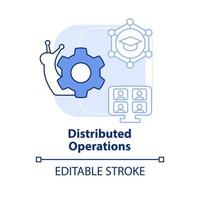 ícone de conceito azul claro de operações distribuídas. questão na ilustração de linha fina de idéia abstrata de ensino superior. desenho de contorno isolado. traço editável. vetor