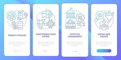 componentes de introdução do maas tela de aplicativo móvel de integração de gradiente azul. passo a passo de dados 4 passos instruções gráficas com conceitos lineares. ui, ux, modelo de gui. vetor