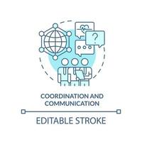 ícone do conceito turquesa de coordenação e comunicação. ilustração de linha fina de ideia abstrata esforço de preparação pandêmica. desenho de contorno isolado. traço editável. vetor