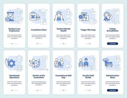 problemas universitários conjunto de tela de aplicativo móvel de integração azul claro. passo a passo 5 passos de instruções gráficas editáveis com conceitos lineares. ui, ux, modelo de gui. vetor