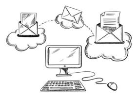 processo de envio de e-mal com computador vetor