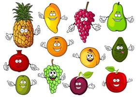 feliz desenho animado frutas tropicais frescas vetor