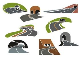 ícones de túneis rodoviários para design de transporte vetor