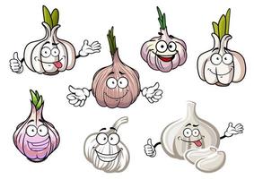 legumes de alho picante dos desenhos animados com brotos verdes vetor